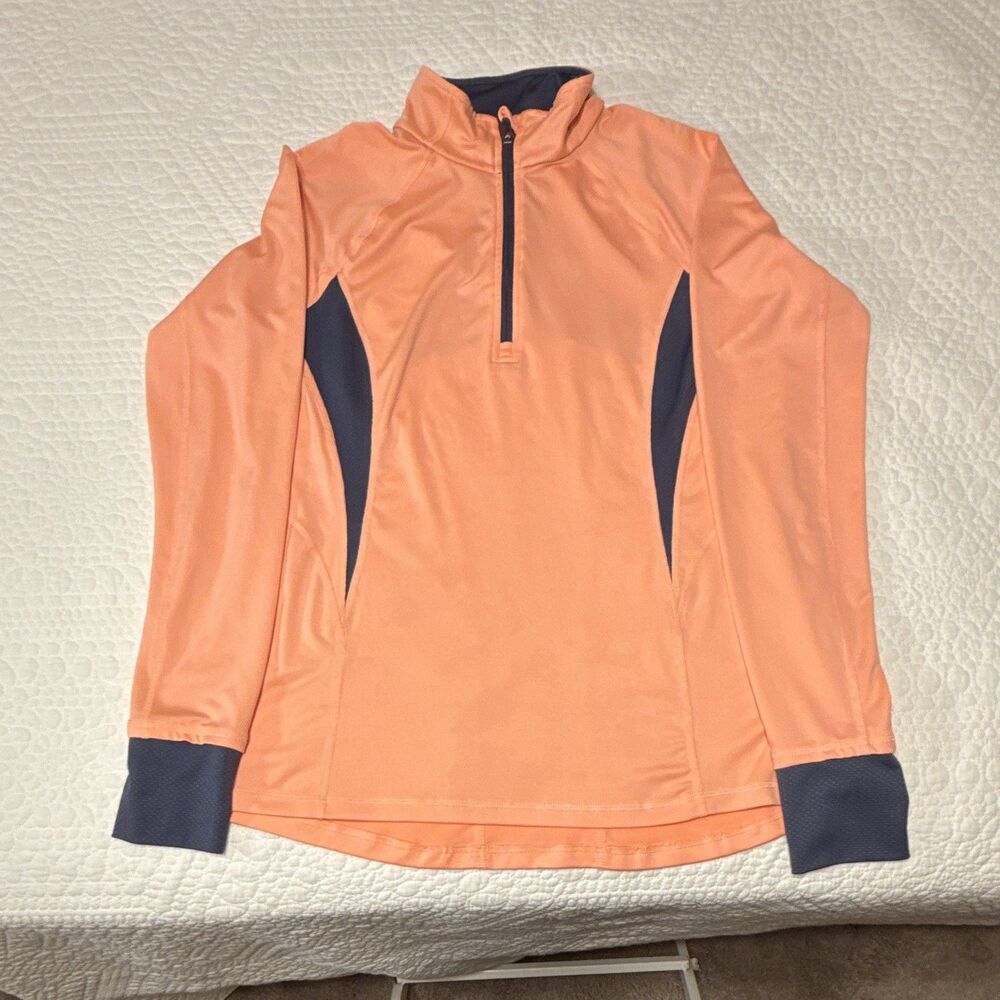 Tek Gear DryTek Women's XL 1/4 Zip Mock Neck Stretch Pullover Orange/Blue